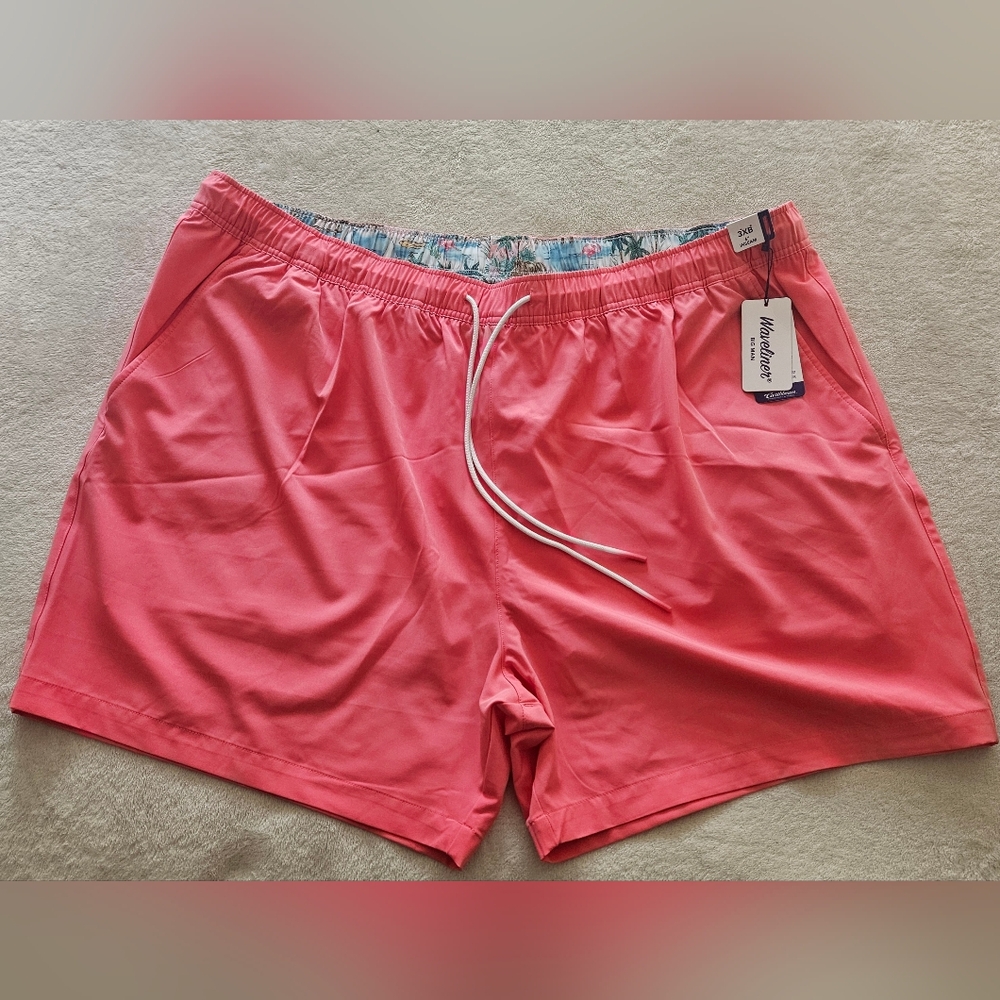 Big Man Caribbean Waveliner 6" Inseam Swim‎ Trunks: Color-Salmon: Size- 3XB